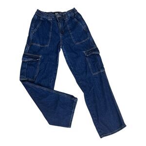 Simple Society Blue Denim Carpenter Jeans 3/26 Wide Leg Mid-Rise Women Juniors